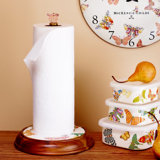 Butterfly Garden Wood Paper Towel Holder - White image number 1