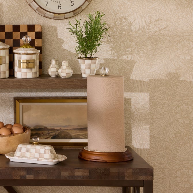 Mocha Check Wood Paper Towel Holder image number 1