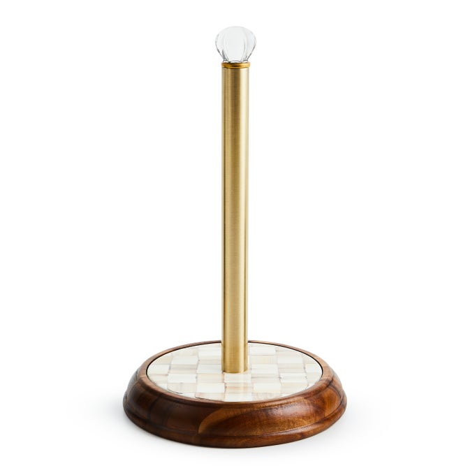 Mocha Check Wood Paper Towel Holder image number 0