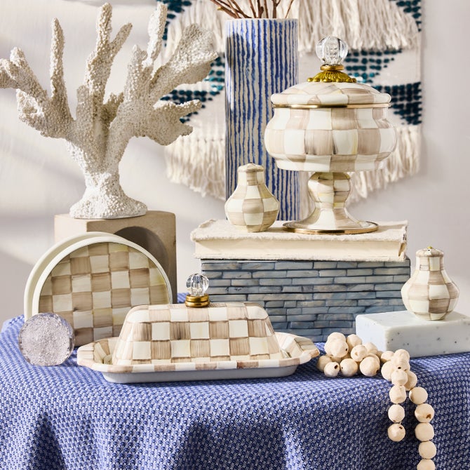 Mocha Check Salt & Pepper Shakers image number 1