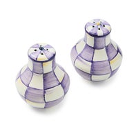 Violet Check Salt & Pepper Shakers