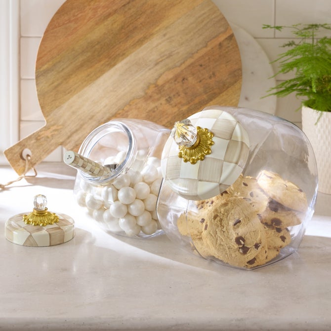 Cookie Jar with Mocha Check Lid image number 1