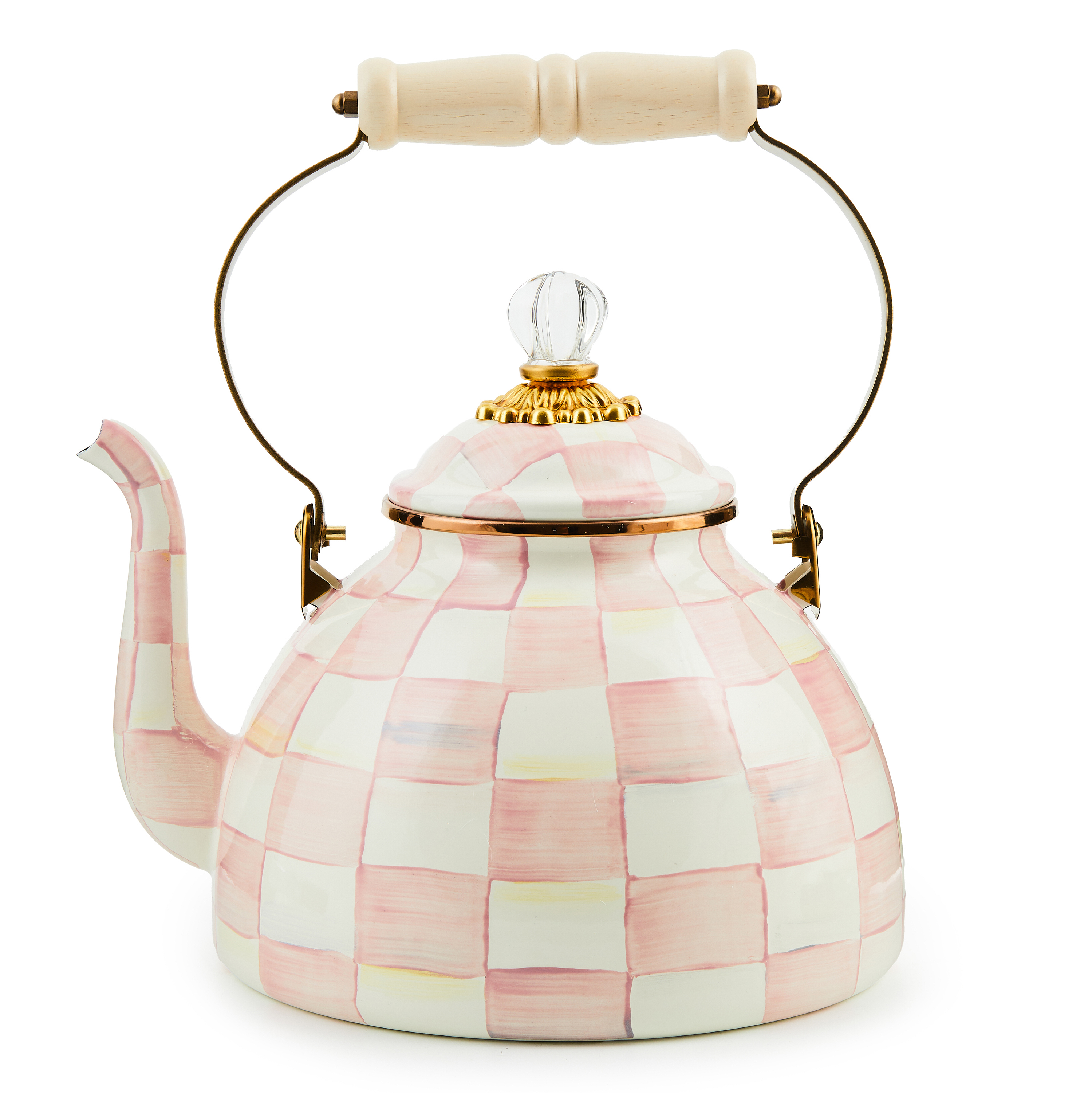 Mackenzie Childs Rosy Check 3 Quart Tea Kettle