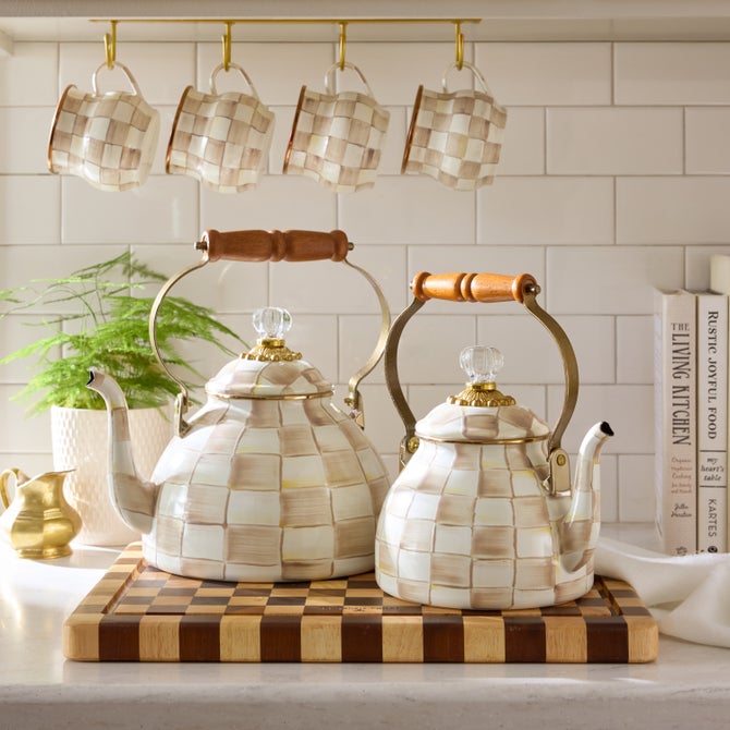 Mocha Check 3 Quart Tea Kettle image number 1