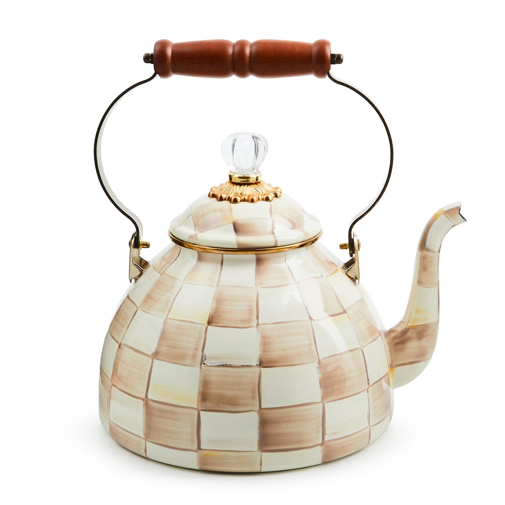 Check Tea Kettle - Mocha Check, 3 Quart mackenzie-childs Panama imagen 1