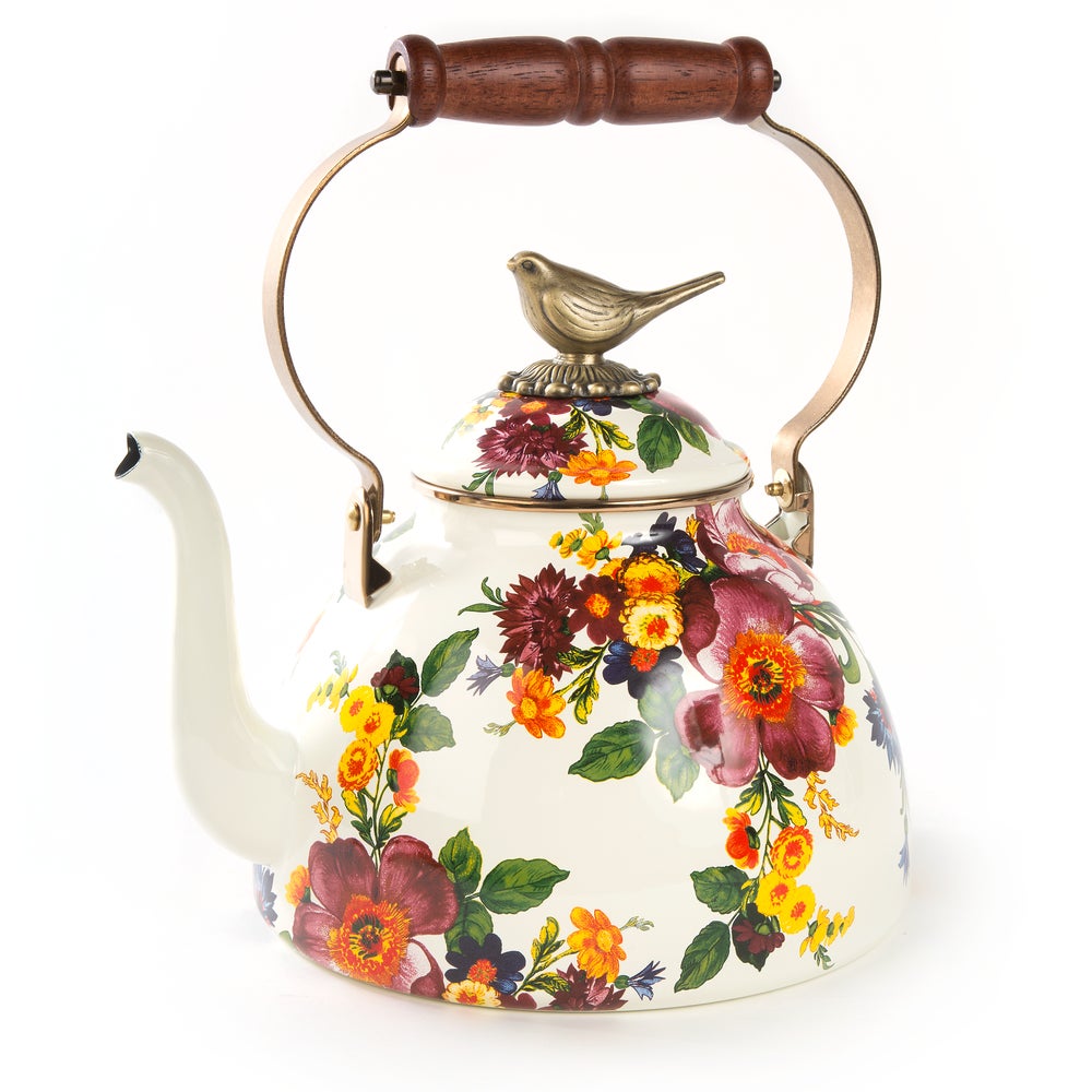 Tea Kettle with Bird Knob - White Flower Market mackenzie-childs Panama imagen 1