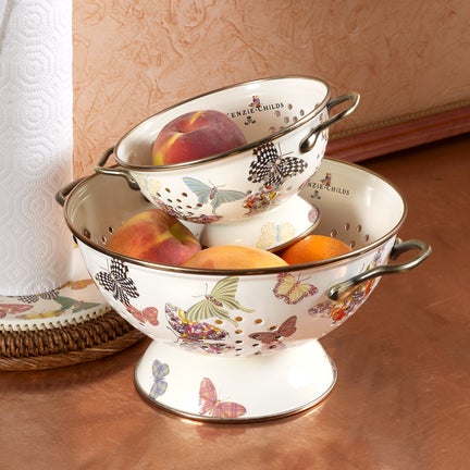 Butterfly Garden Large Colander - White