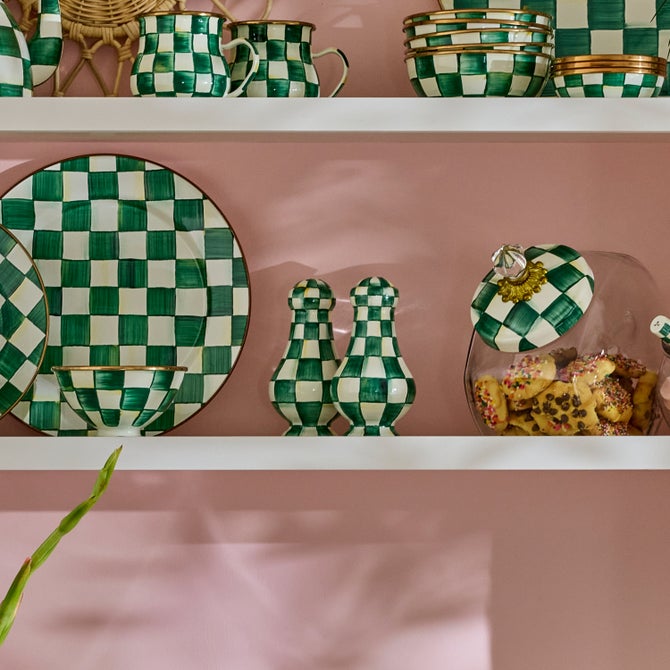 Emerald Check Large Salt & Pepper Shakers image number 1