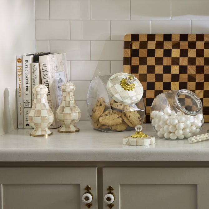 Mocha Check Large Salt & Pepper Shakers image number 4