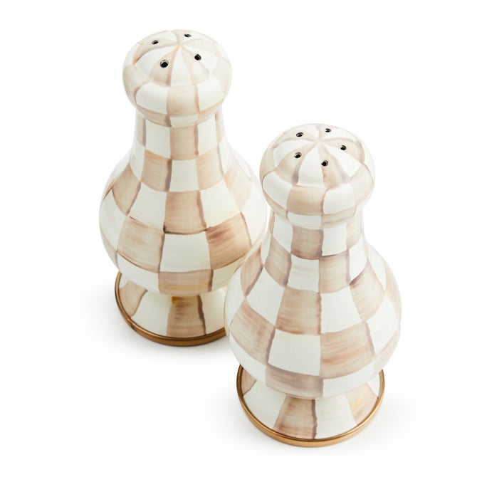 Mocha Check Large Salt & Pepper Shakers image number 1