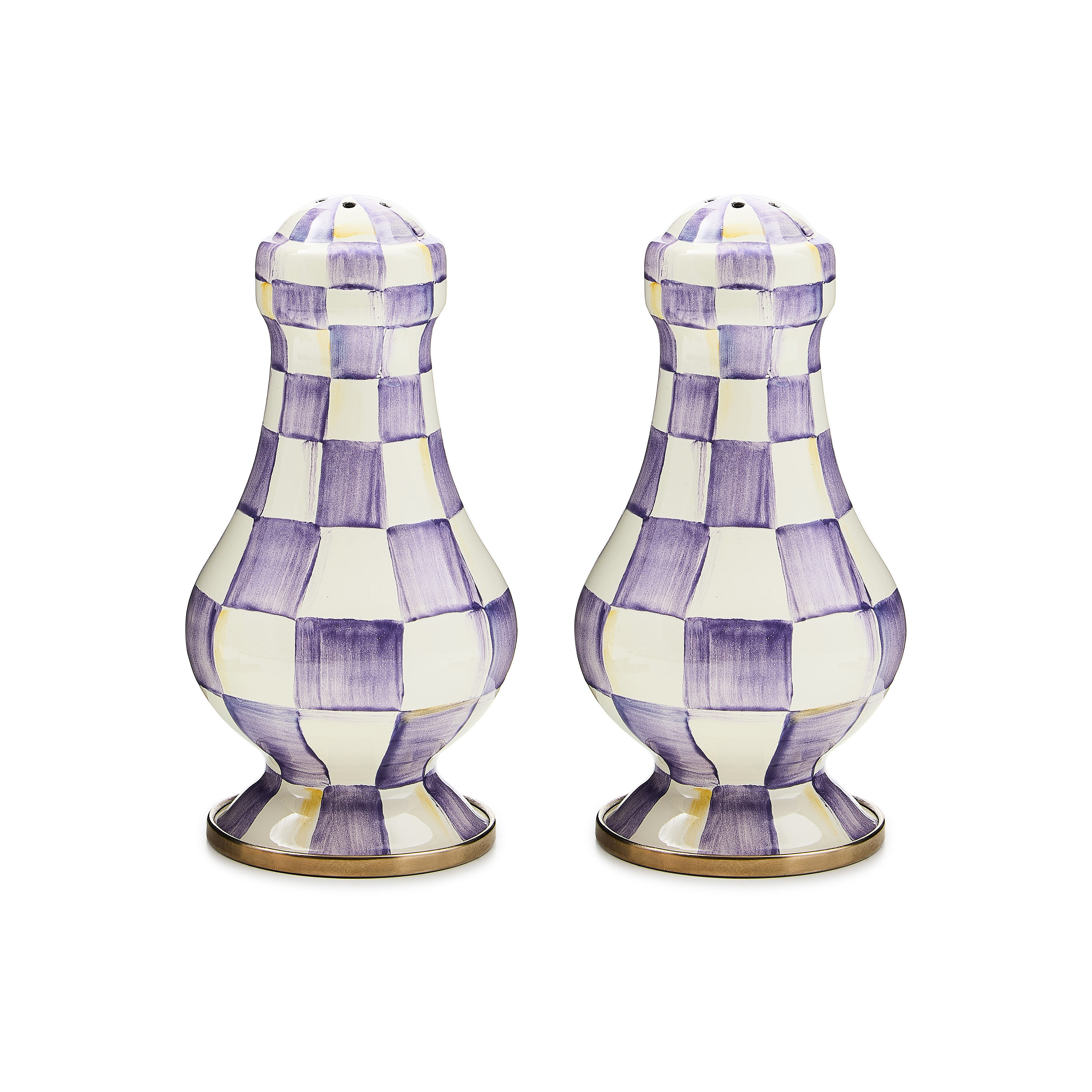 Violet Check Large Salt & Pepper Shakers
