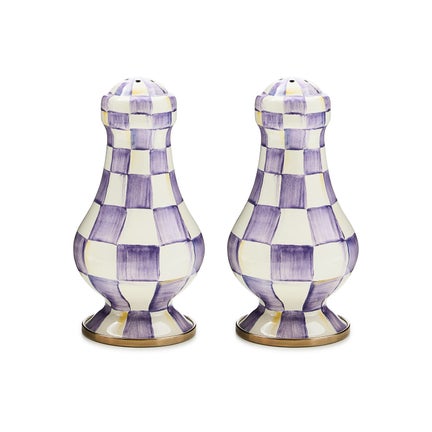 Violet Check Large Salt & Pepper Shakers