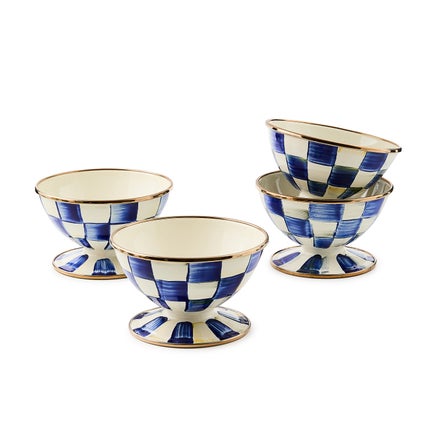 Royal Check Ice Cream Dishes, Set of 4