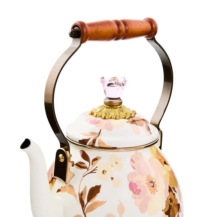 Wild Rose White 2 Quart Tea Kettle