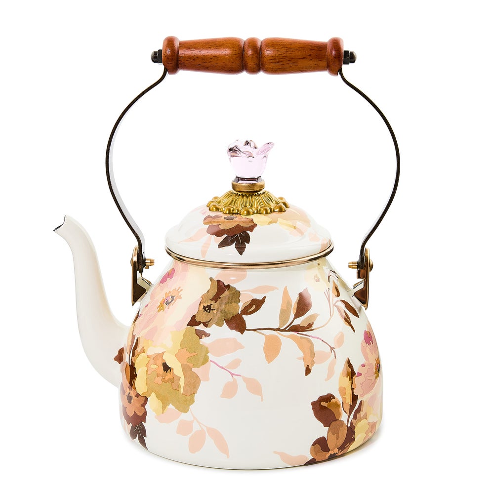 Wild Rose White 2 Quart Tea Kettle mackenzie-childs Panama imagen 1