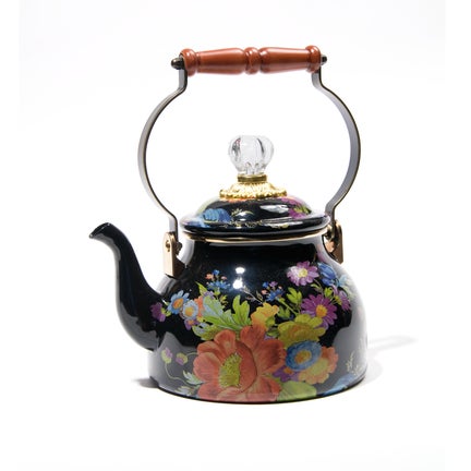 Black Flower Market 2 Quart Tea Kettle
