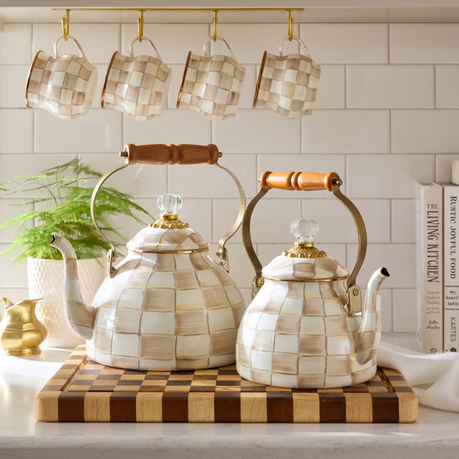 Mocha Check 2 Quart Tea Kettle image number 1