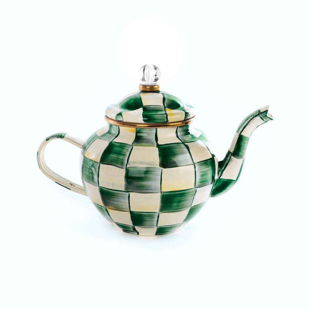 Enamel Check 4 Cup Teapot - Emerald Check mackenzie-childs Panama imagen 1