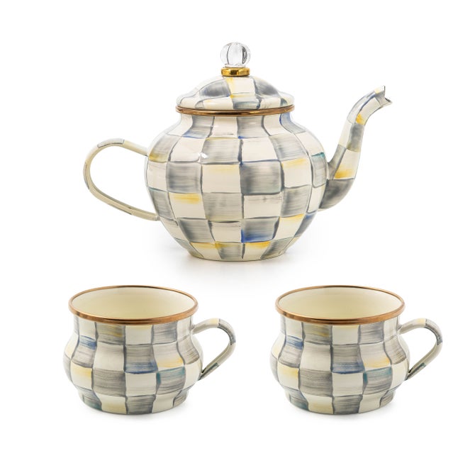 Sterling Check 4 Cup Teapot & Teacup Set image number 0