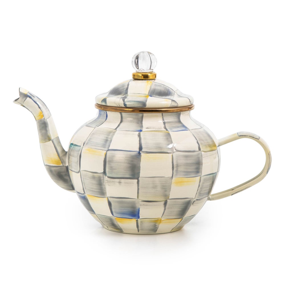 Enamel Check 4 Cup Teapot - Sterling Check mackenzie-childs Panama imagen 1