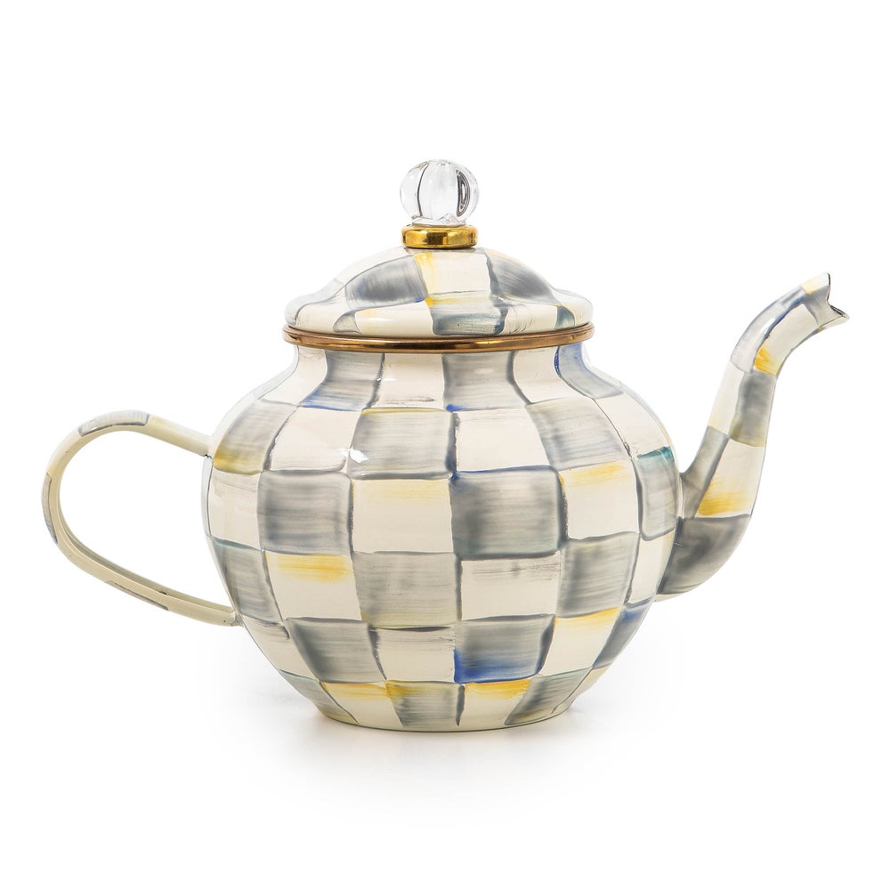 Enamel Check 4 Cup Teapot - Sterling Check mackenzie-childs Panama imagen 1