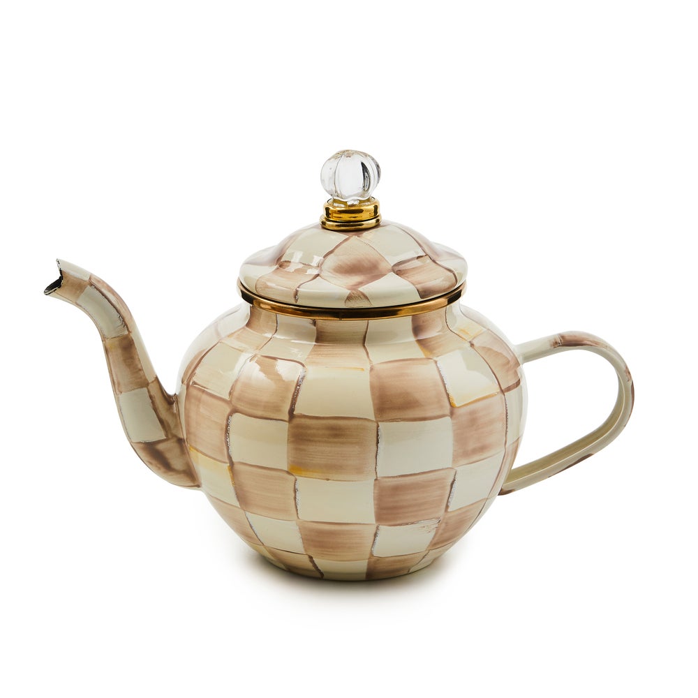 Enamel Check 4 Cup Teapot - Mocha Check mackenzie-childs Panama imagen 1