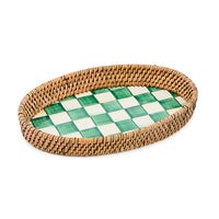 Emerald Check Enamel & Rattan Small Tray