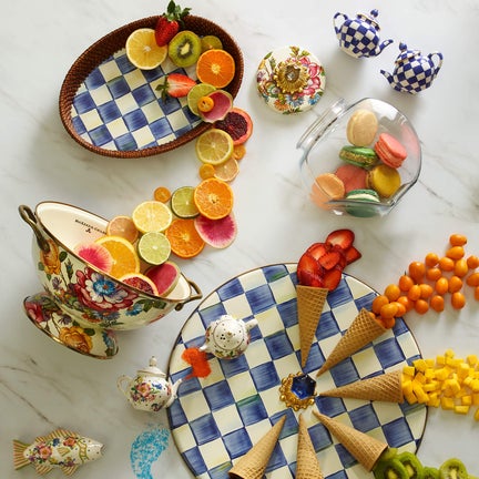 Royal Check Rattan & Enamel Small Serving Tray