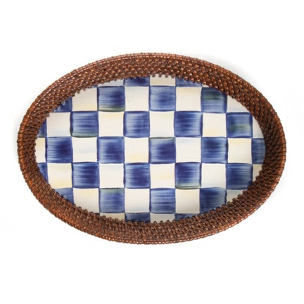 Royal Check Rattan & Enamel Small Serving Tray