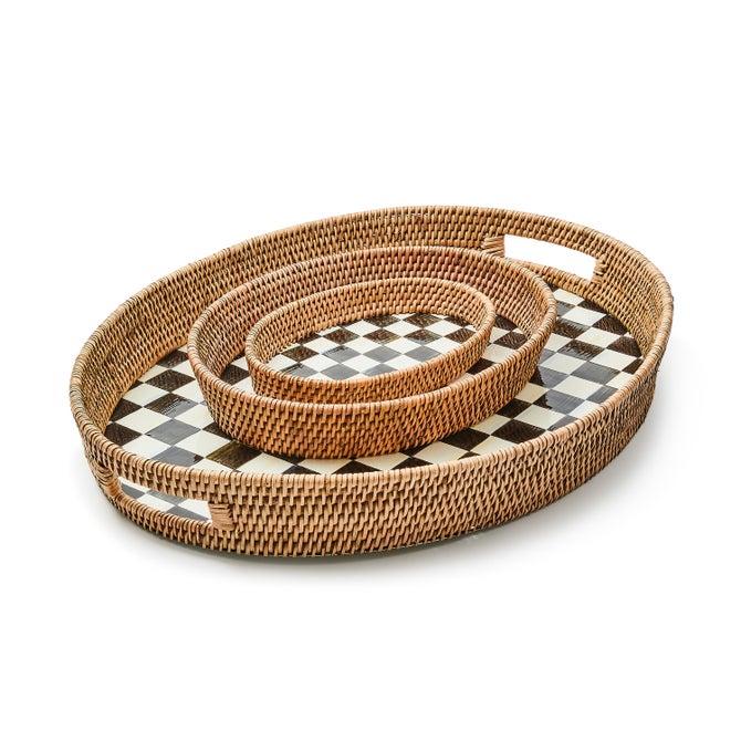 Courtly Check Small Enamel & Rattan Serving Tray image number 1