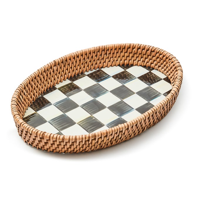 Courtly Check Small Enamel & Rattan Serving Tray image number 0