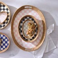 Sterling Check Small Enamel & Rattan Serving Tray