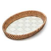 Sterling Check Small Enamel & Rattan Serving Tray