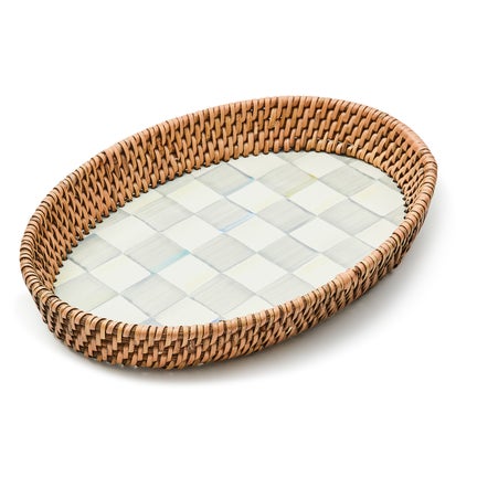 Sterling Check Small Enamel & Rattan Serving Tray
