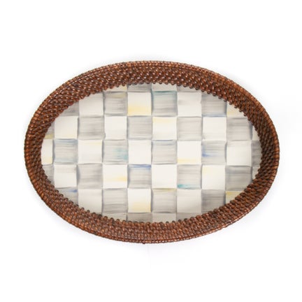 Sterling Check Rattan & Enamel Small Serving Tray