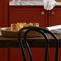 Mocha Check Enamel & Rattan Small Tray