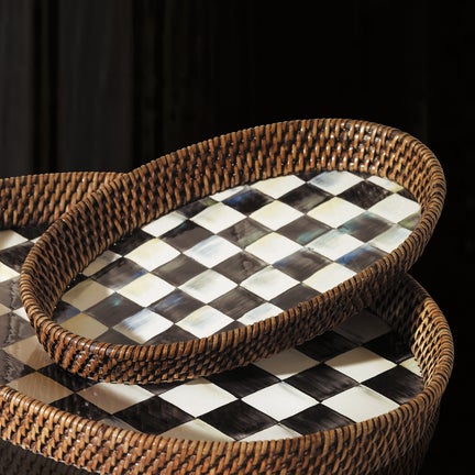 Courtly Check Rattan & Enamel Small Serving Tray