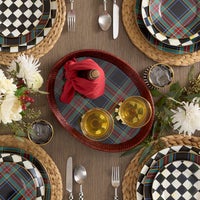 Tartan Enamel & Rattan Tray