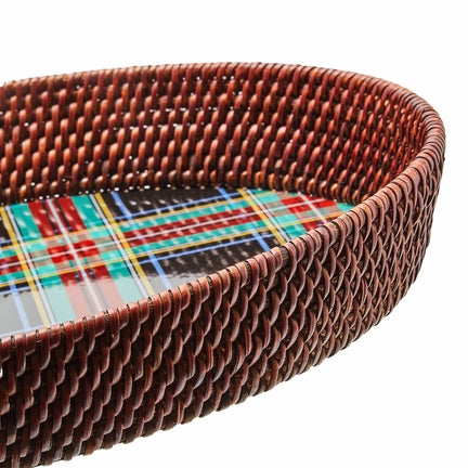 Tartan Large Black Rattan Serving Tray