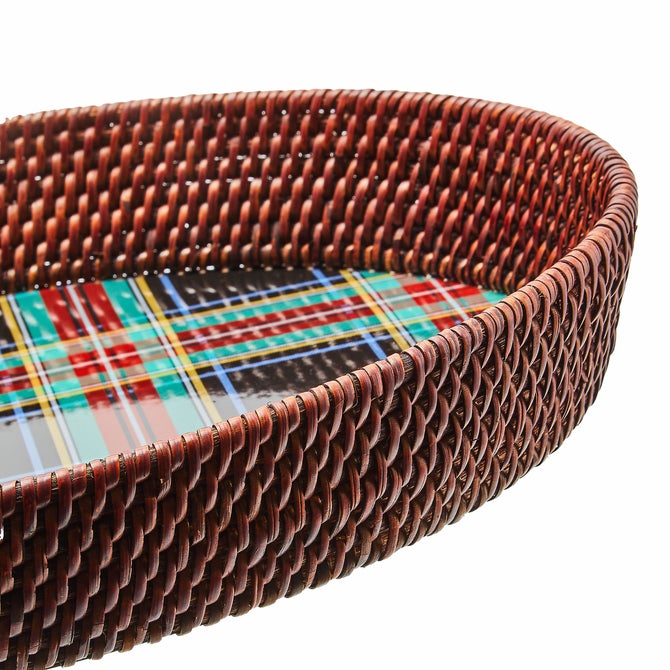 Tartan Enamel & Rattan Tray image number 4