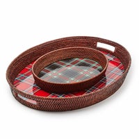 Tartan Enamel & Rattan Tray
