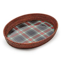 Tartan Enamel & Rattan Tray
