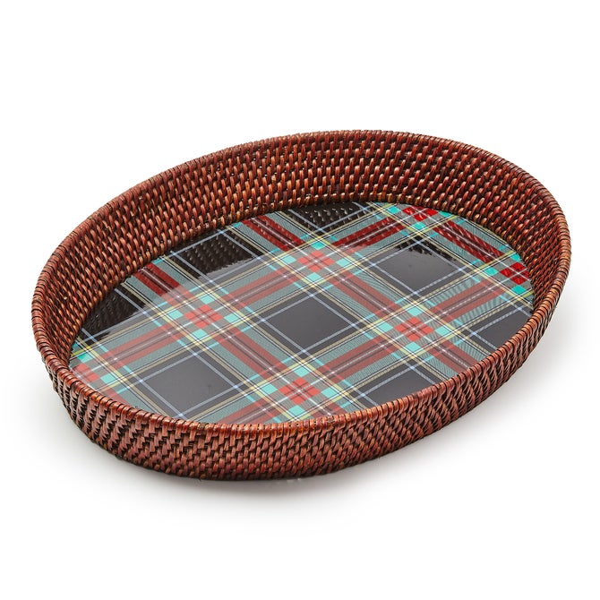 Tartan Enamel & Rattan Tray image number 0