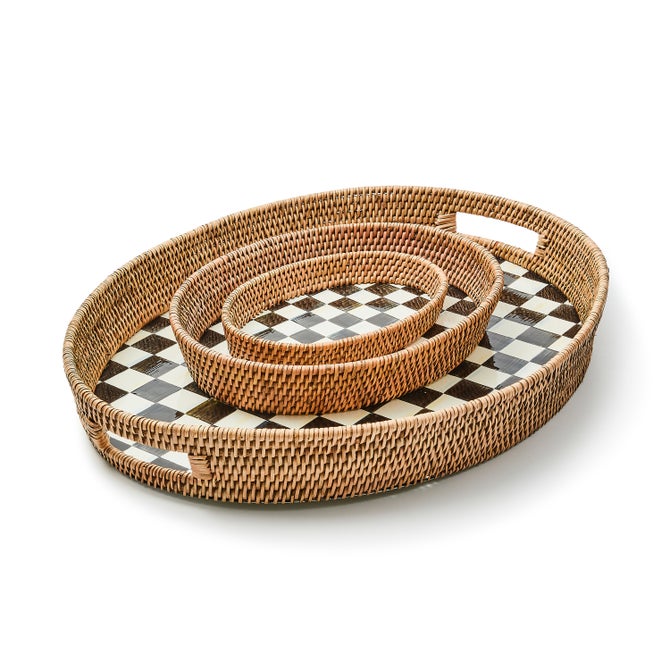 Courtly Check Large Enamel & Rattan Serving Tray image number 1