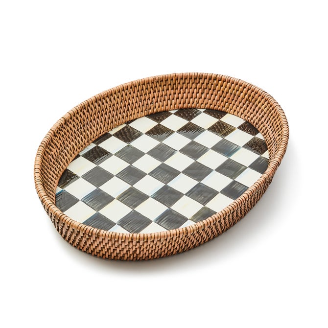Courtly Check Large Enamel & Rattan Serving Tray image number 0