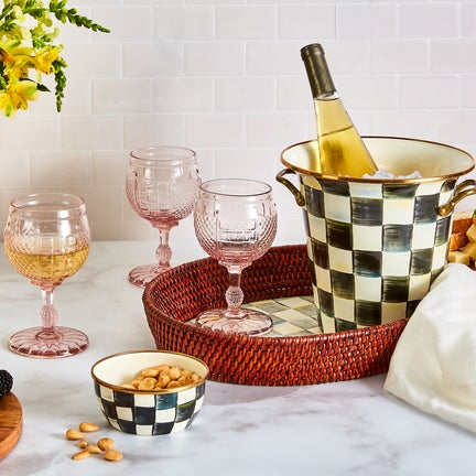 Sterling Check Rattan & Enamel Large Serving Tray