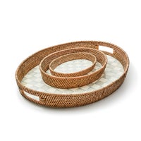 Sterling Check Large Enamel & Rattan Serving Tray