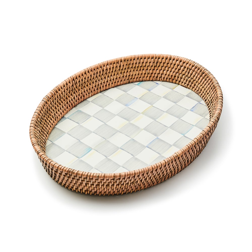 Check Enamel & Rattan Tray - Sterling Check, Large mackenzie-childs Panama imagen 1