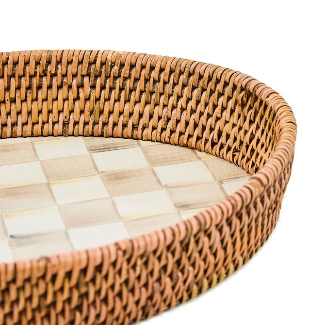 Mocha Check Enamel & Rattan Large Tray image number 2