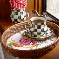 Flower Market Large Rattan & Enamel Tray - White